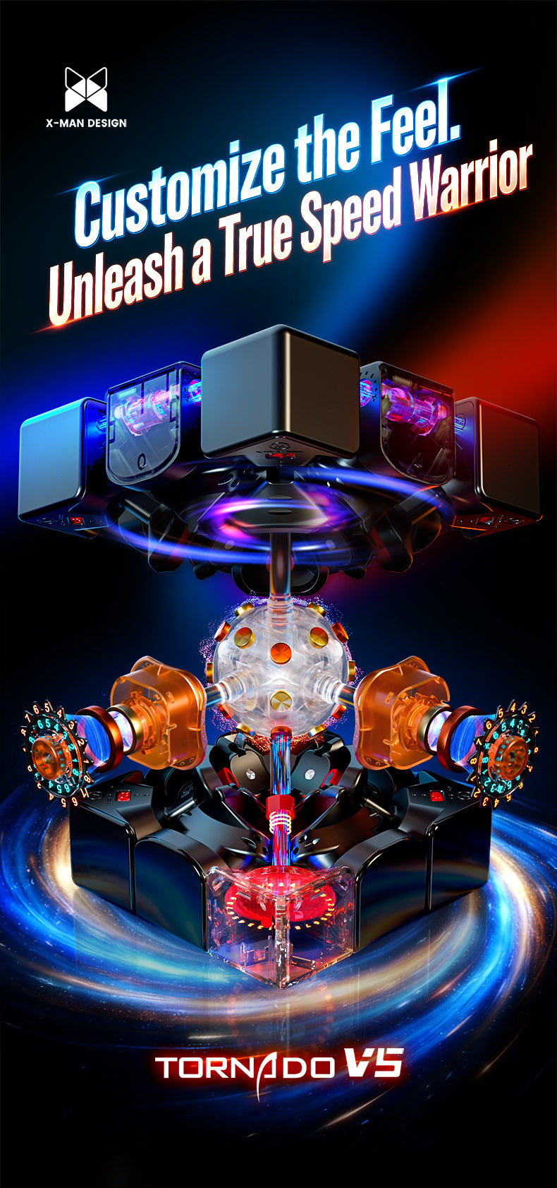 X-Man Tornado 3x3 V5 Pioneer (Magnetic, MagLev, 20-Magnet Ball-Core, UV Coated) - Black Internals