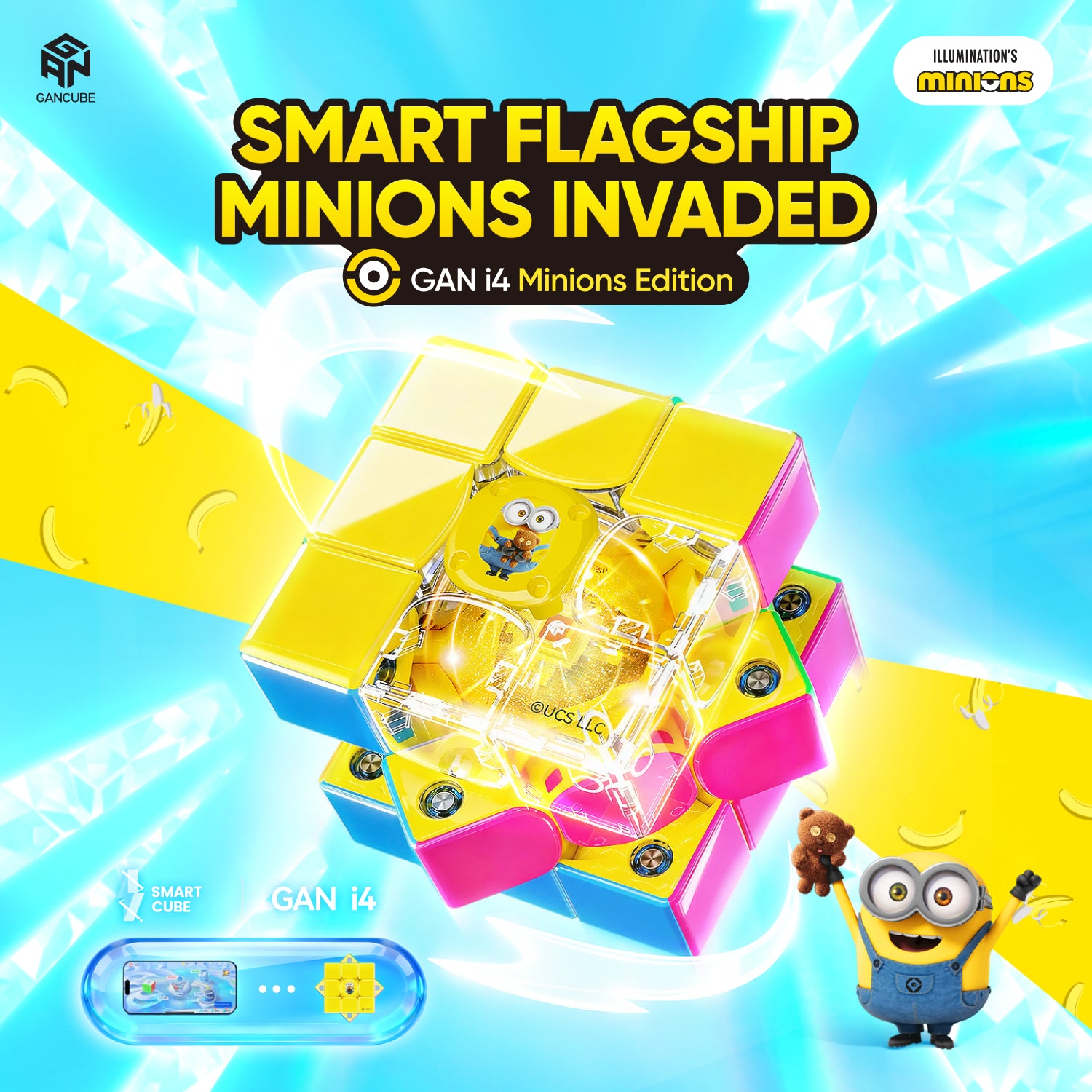GAN i4 3x3 (Magnetic, MagLev, Ball-Core) - Minions Edition, Bluetooth Smart Cube