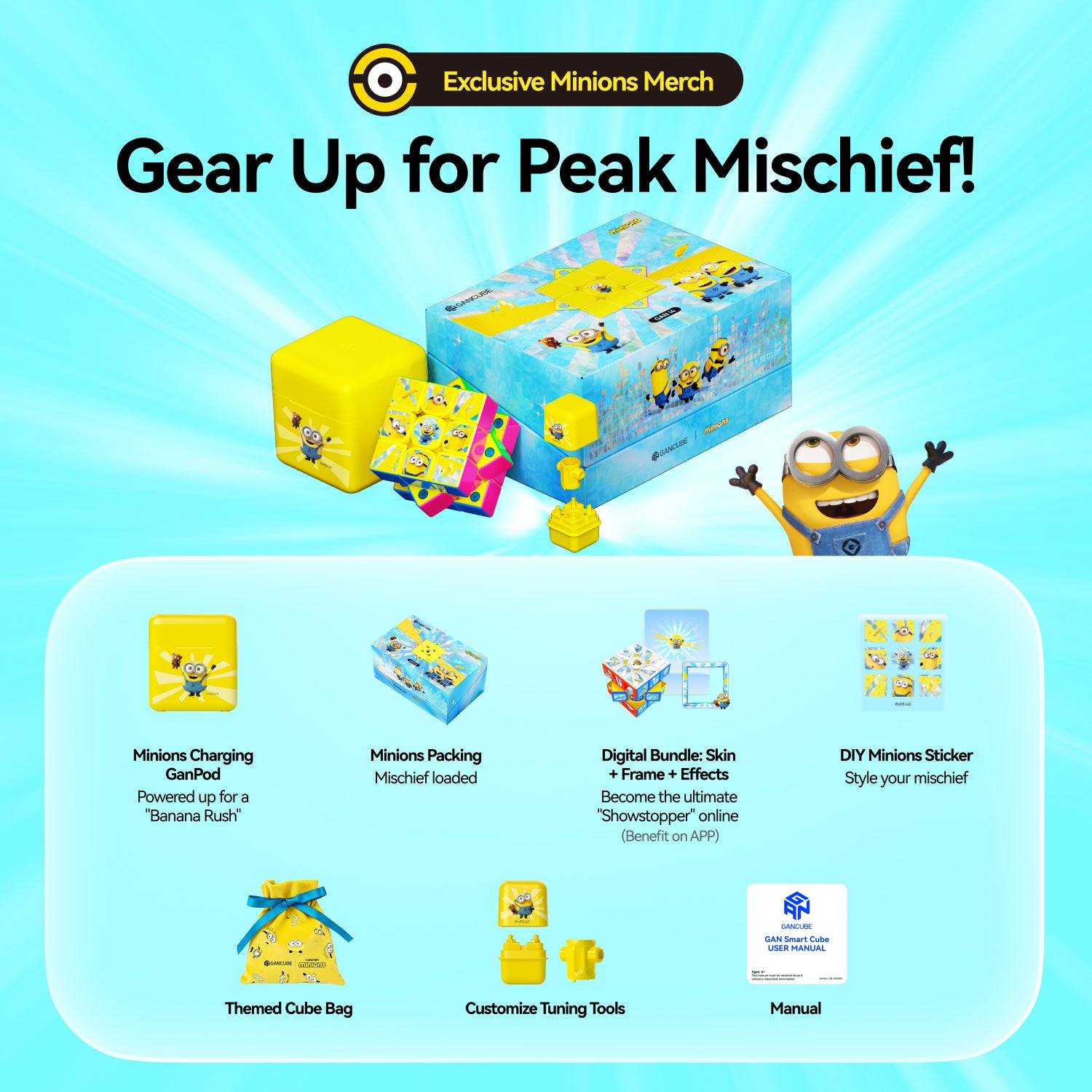 GAN i4 3x3 (Magnetic, MagLev, Ball-Core) - Minions Edition, Bluetooth Smart Cube