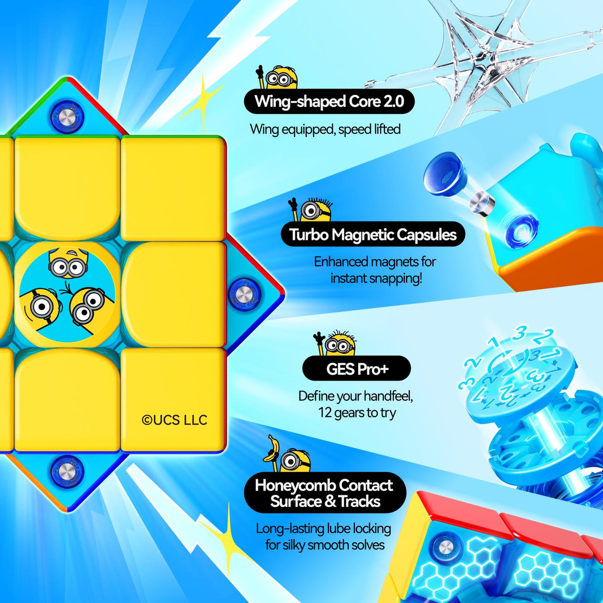 GAN 356 ME 3x3 Magnetic Minions Edition stickerless detail