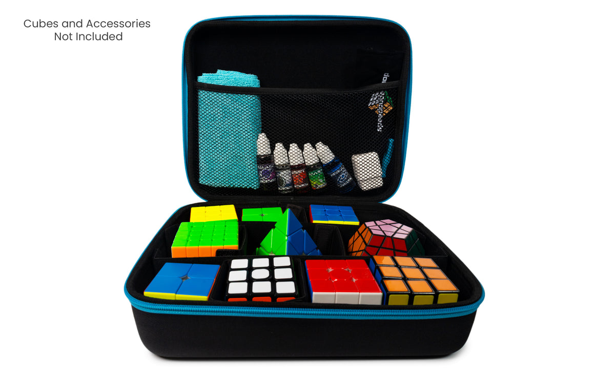 Speed Cube & Accessory Hard-Case Large Hard Storage Case open with puzzles