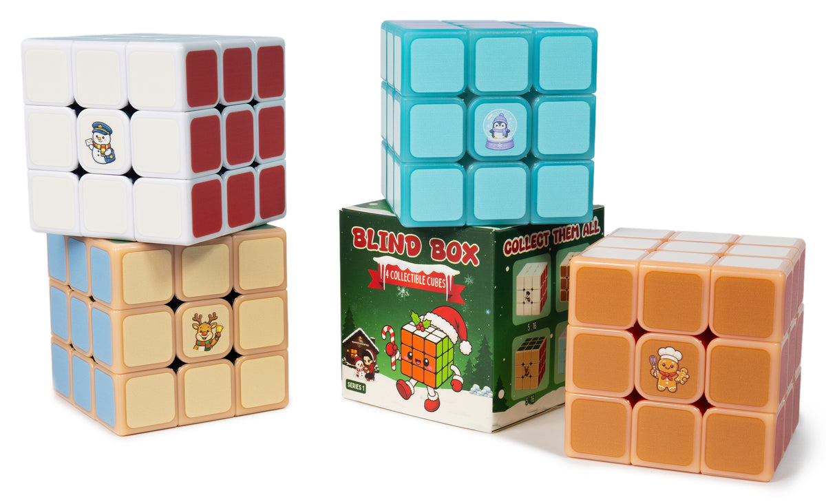 Jolly Cube Blind Box Series 1 with all four Christmas 3x3 speed cube designs