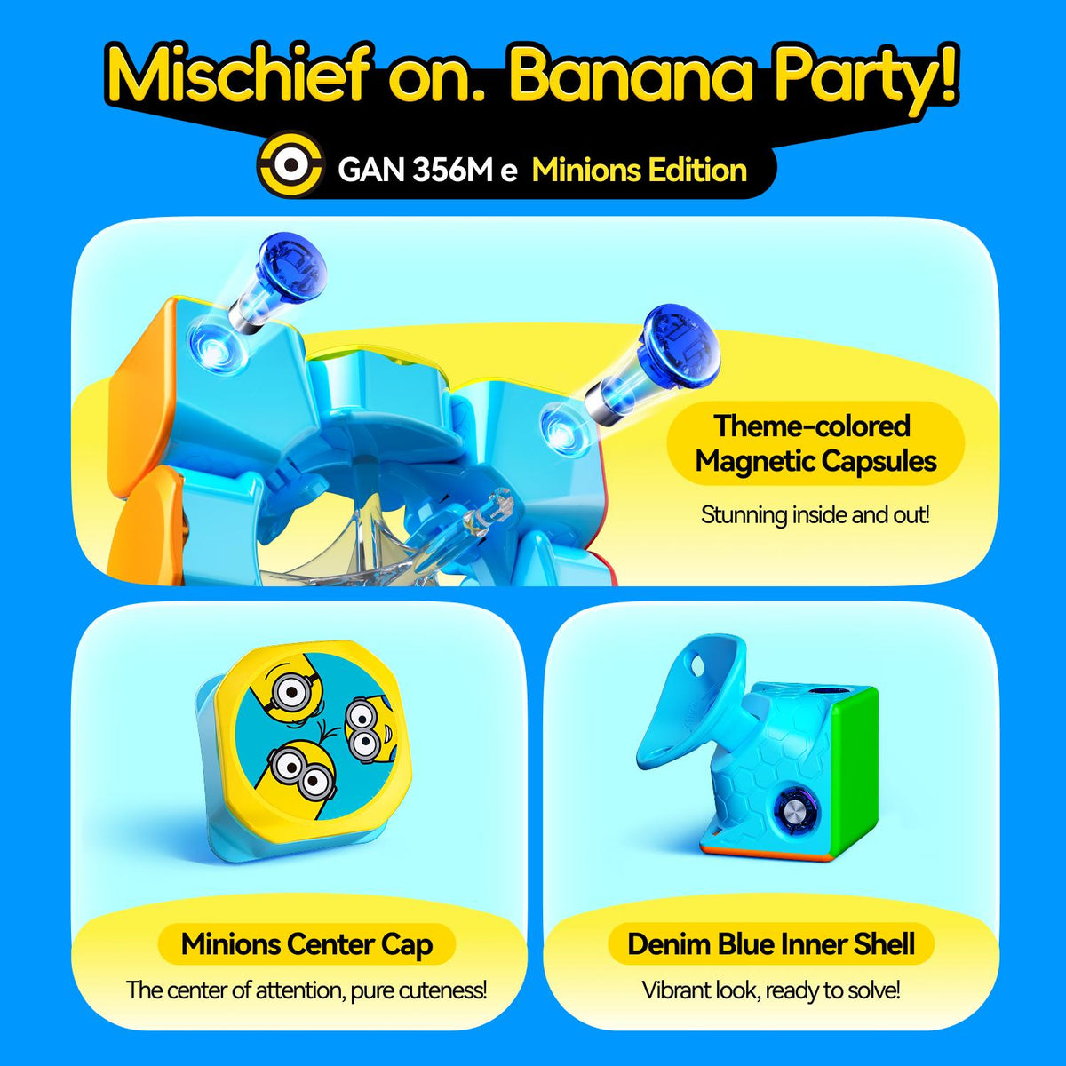 GAN 356 ME 3x3 Magnetic Minions Edition stickerless detail