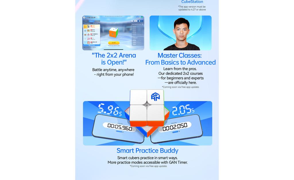 GAN 251 UI 2x2 (Magnetic, Ball-Core, UV Coated) - Bluetooth Smart Cube