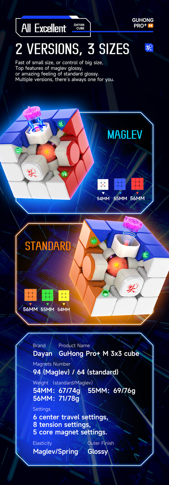 DaYan GuHong Pro+ 3x3 (Magnetic, MagLev, Core Magnets) - 54mm