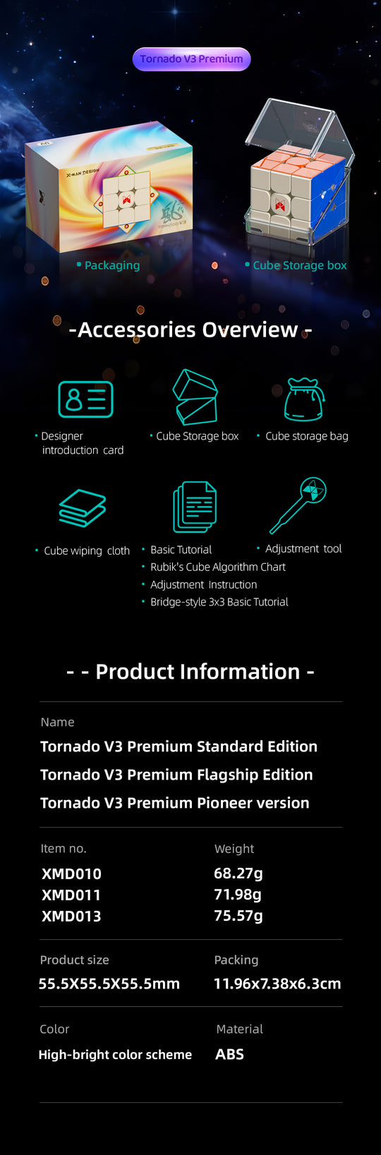 X-Man Tornado 3x3 V3 Premium, Flagship (Magnetic, Ball-Core, UV Coated)