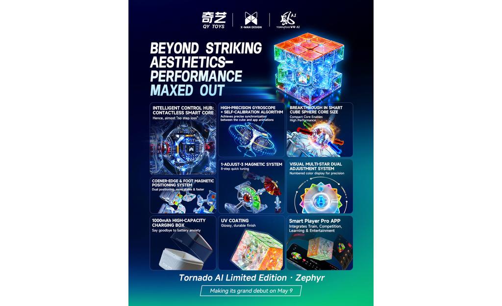 X-Man Tornado V4 AI 3x3 (Magnetic, Ball-Core, UV Coated) - Zephyr Edition, Bluetooth Smart Cube
